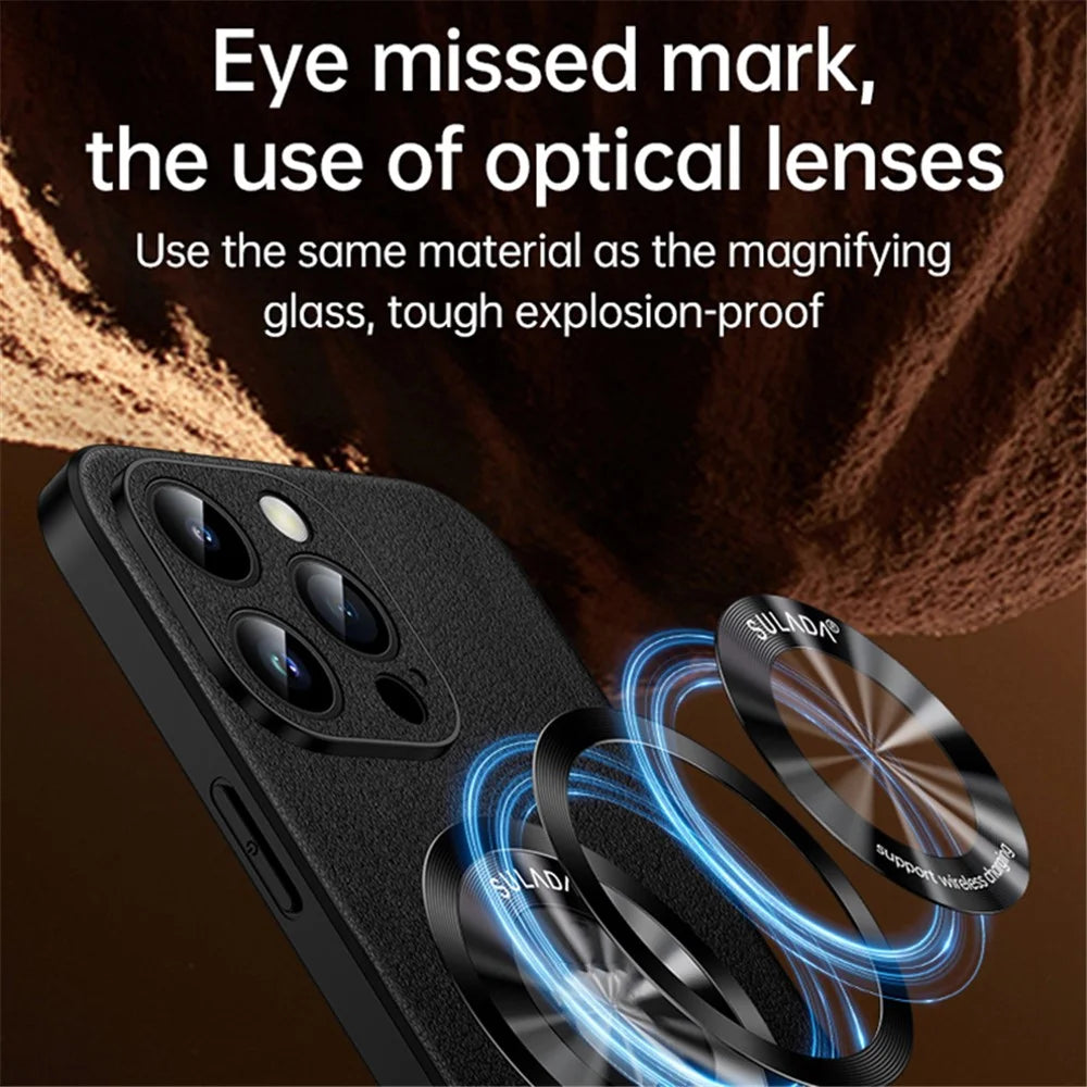 SULADA For iPhone 15 Pro Max Cowhide Texture Anti-scratch Cover PU Leather+TPU Phone Case Compatible with MagSafe - Black - 2