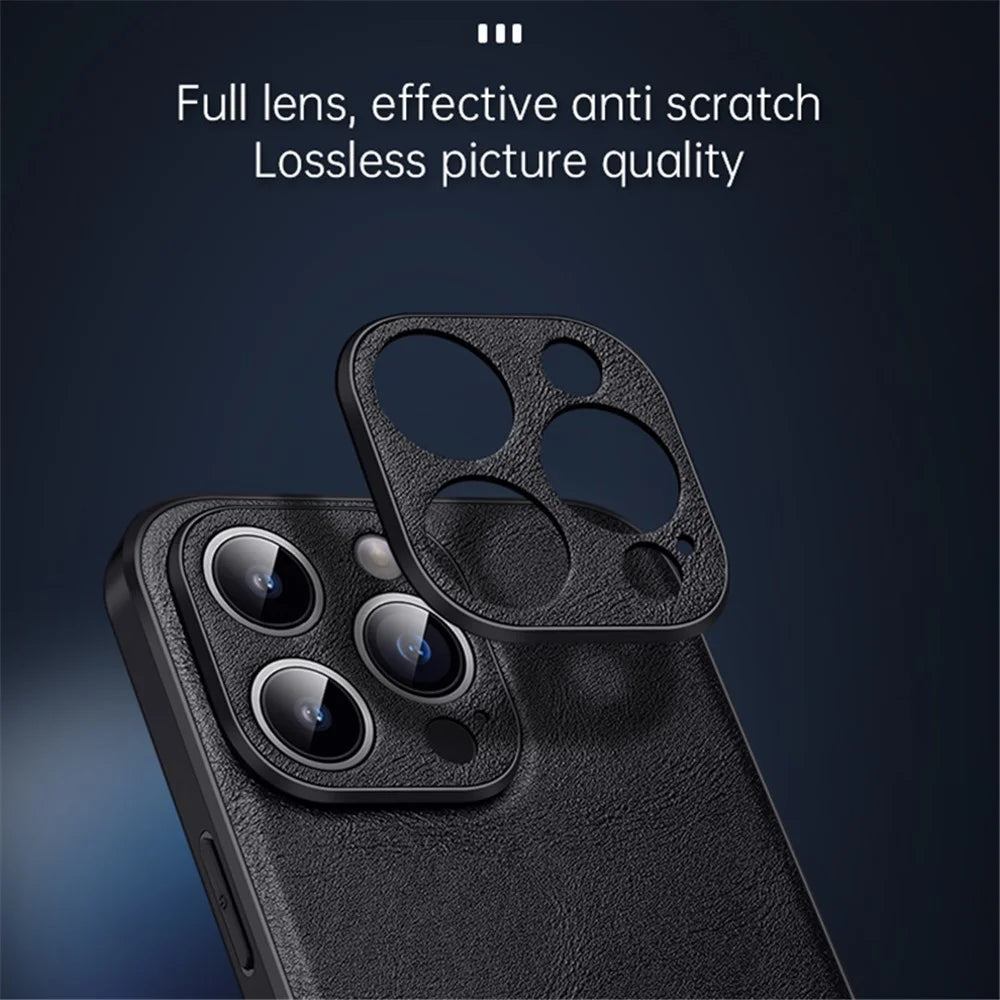 SULADA For iPhone 15 Pro PU Leather+TPU+PC Phone Case Cowhide Texture Drop-proof Cover - Black - 2