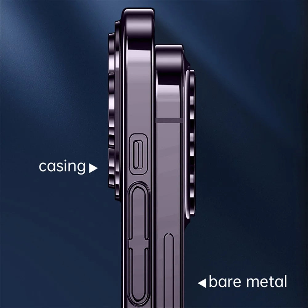 SULADA JINGJIA Series Hard PC Electroplating Case for iPhone 15 Plus Crystal Clear Phone Cover with Tempered Glass Lens Film - Gold - 2