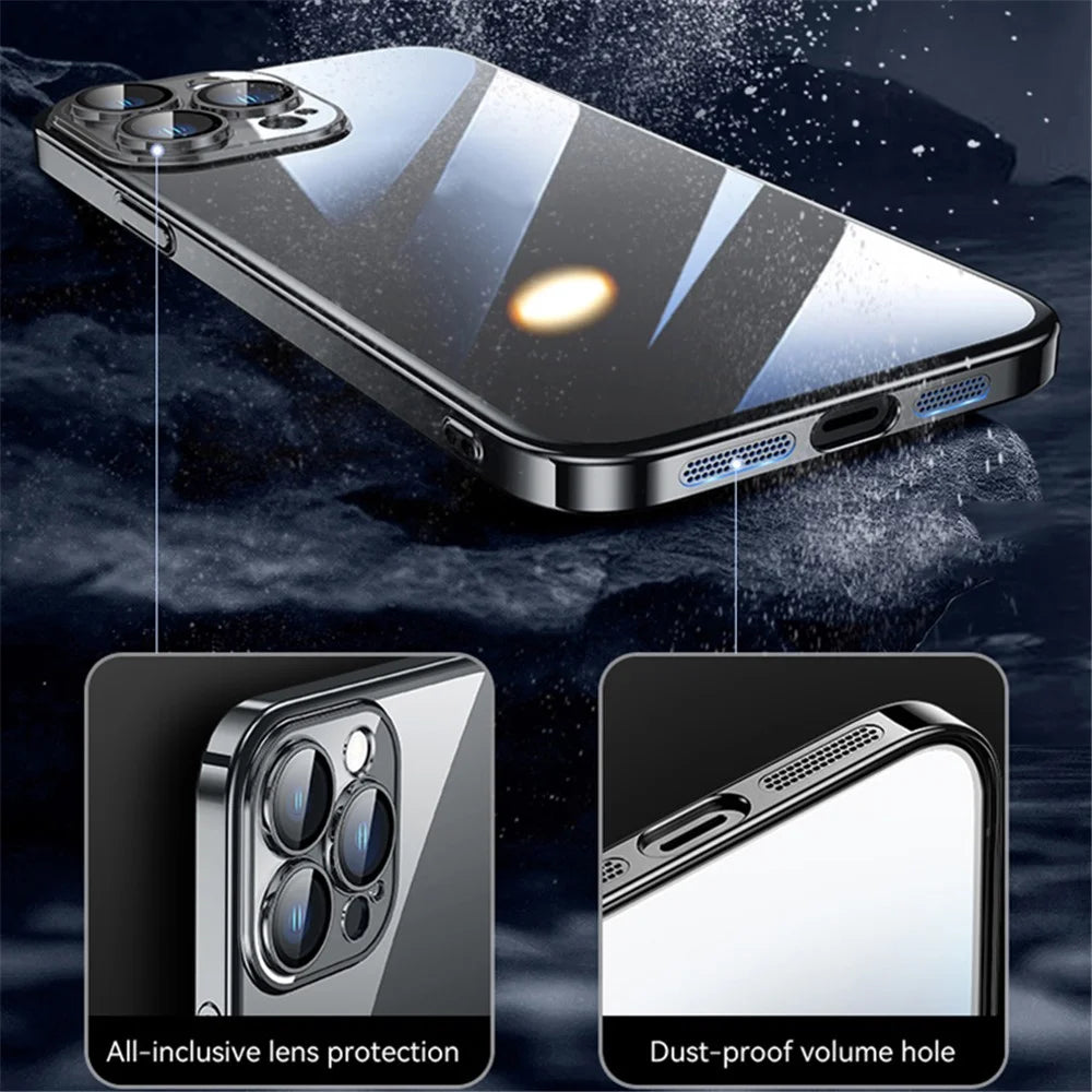 SULADA JINGJIA Series Clear Phone Cover for iPhone 15 Pro Tempered Glass Lens Film Electroplating Hard PC Phone Case - Black - 2