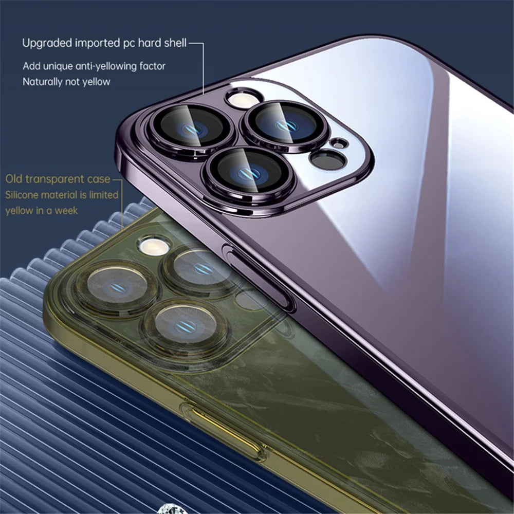 SULADA JINGJIA Series Clear Phone Cover for iPhone 15 Pro Tempered Glass Lens Film Electroplating Hard PC Phone Case - Black - 6