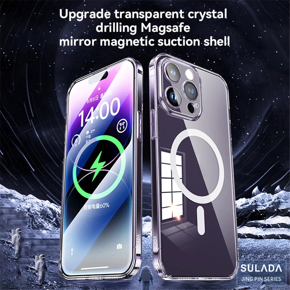 SULADA for iPhone 15 Pro Max TPU+PC Case Compatible with MagSafe Phone Cover with Lens Film - Transparent Black - 2