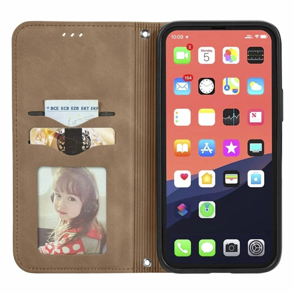 For iPhone 15 Retro Skin-touch PU Leather Card Holder Cover Anti-drop Stand Phone Case - Brown - 2