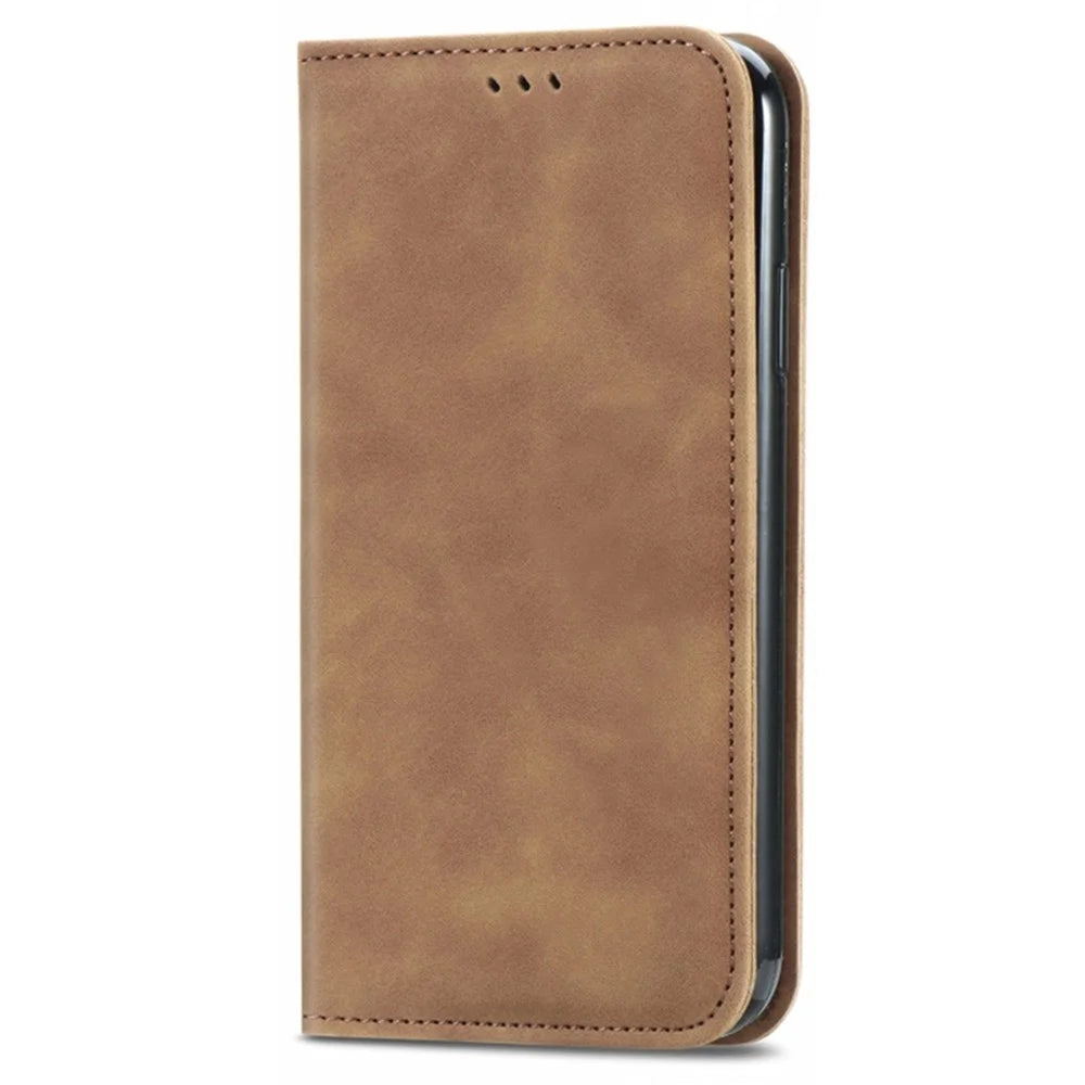 For iPhone 15 Retro Skin-touch PU Leather Card Holder Cover Anti-drop Stand Phone Case - Brown - 6
