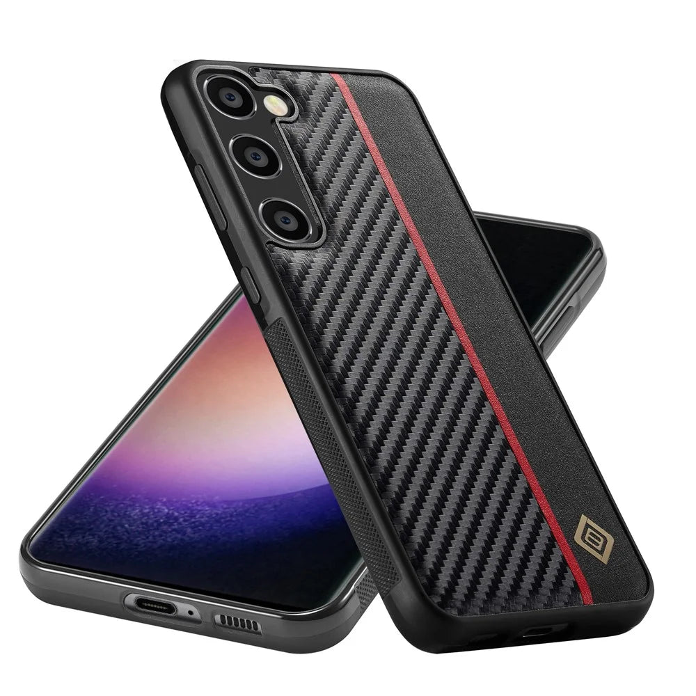 LC.IMEEKE For Samsung Galaxy S23 FE Carbon Fiber Texture Cover Phone PU Leather+TPU+EVA Shockproof Case - 6