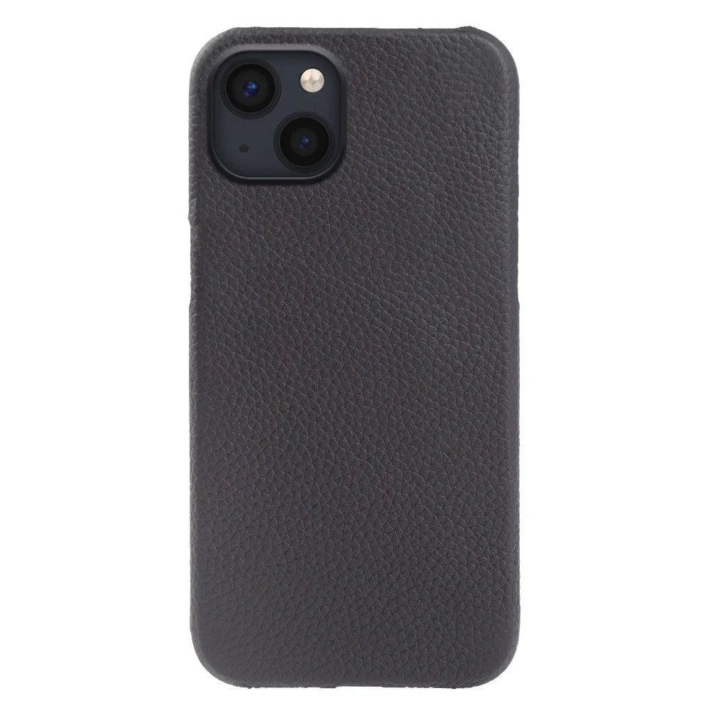 For iPhone 14 Back Cover Genuine Cow Leather+PC Phone Guard Case Compatible with MagSafe - Black - 1