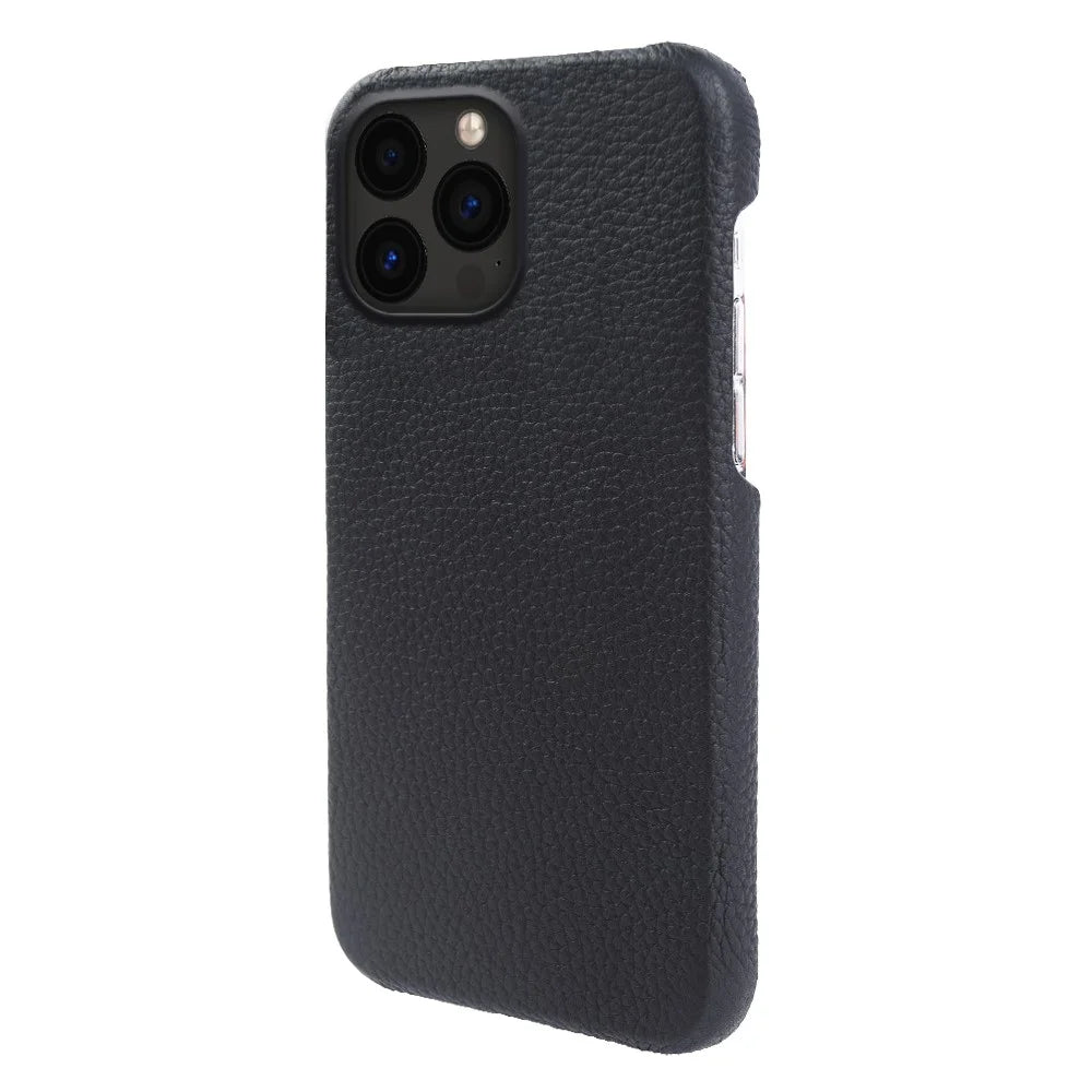 For iPhone 14 Pro Max Incomplete Cover Microfiber Lining Magnetic Phone Case Genuine Cow Leather Coated PC Shell - Black - 2