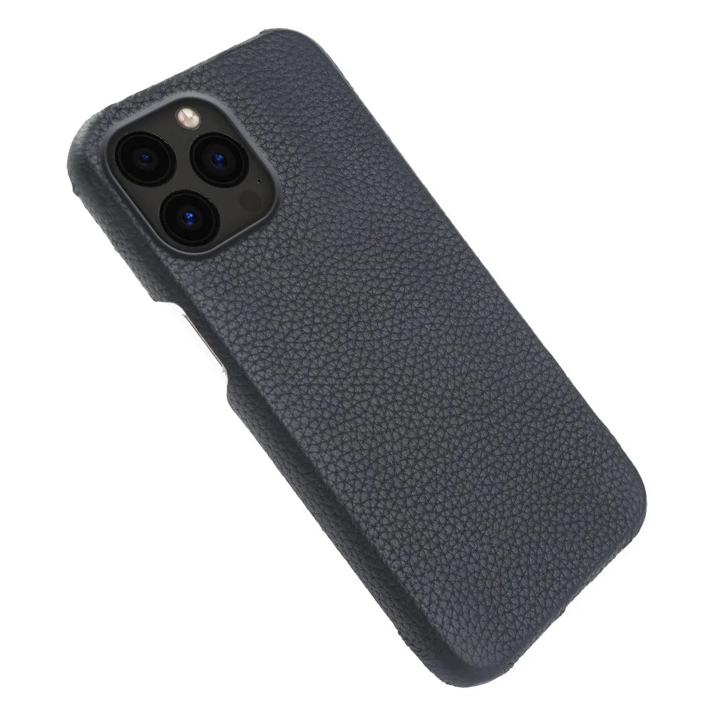 For iPhone 14 Pro Max Incomplete Cover Microfiber Lining Magnetic Phone Case Genuine Cow Leather Coated PC Shell - Black - 4