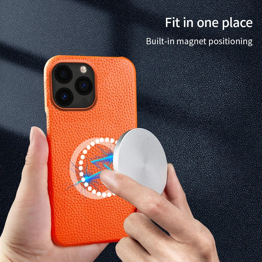 For iPhone 14 Pro Max Incomplete Cover Microfiber Lining Magnetic Phone Case Genuine Cow Leather Coated PC Shell - Black - 7