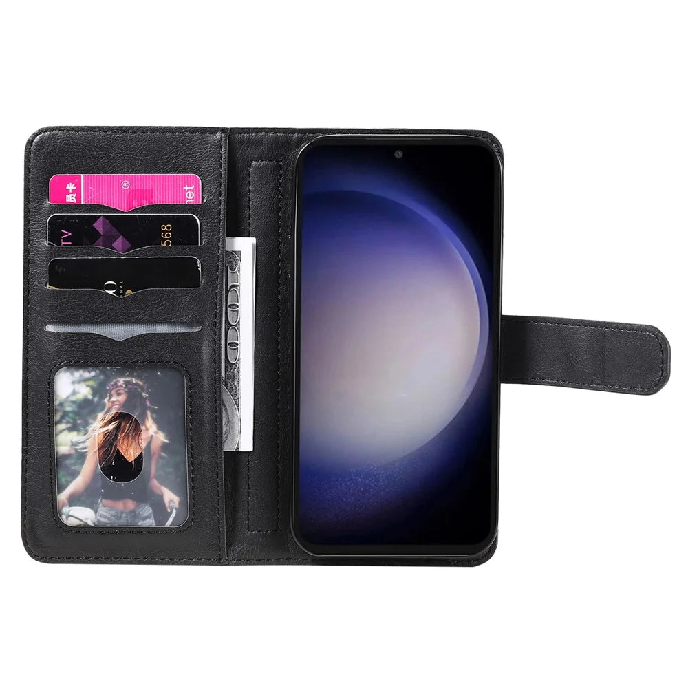 For Samsung Galaxy S23 FE Leather Case with 10 Card Holder Phone Cover Stand - Black - 3
