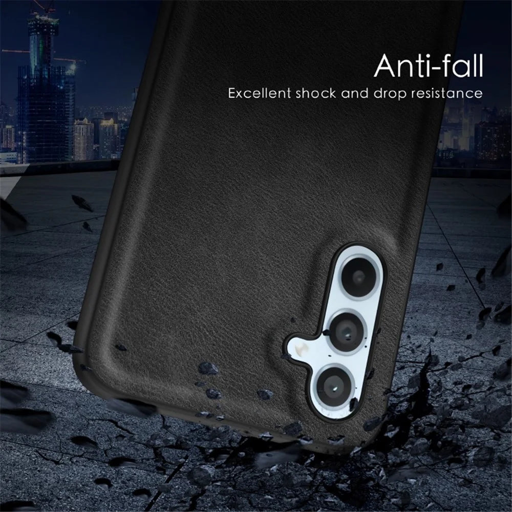 For Samsung Galaxy S23 FE Anti-scratch Phone Case Retro PU Leather Coated TPU+PC Phone Cover - Black - 4