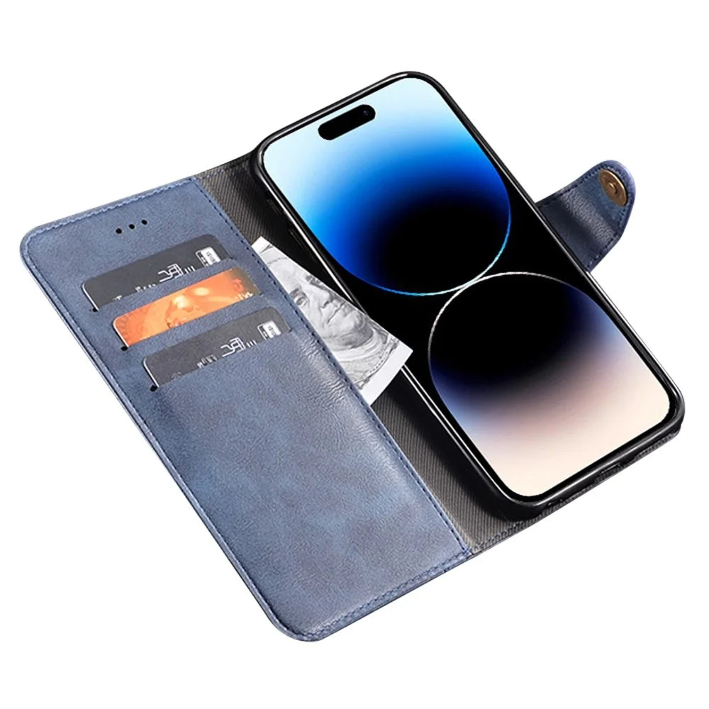 IDEWEI Shockproof Phone Case for iPhone 15 Pro , Anti-Scratch PU Leather Wallet Phone Cover - Blue - 2