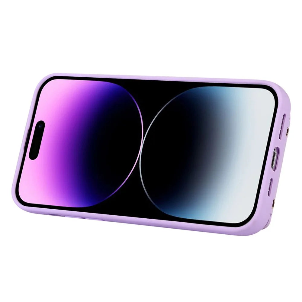 For iPhone 15 Pro PU Leather+TPU Cover Phone Shell Card Holder Cell Phone Cover with Ring Holder Kickstand - Light Purple - 5