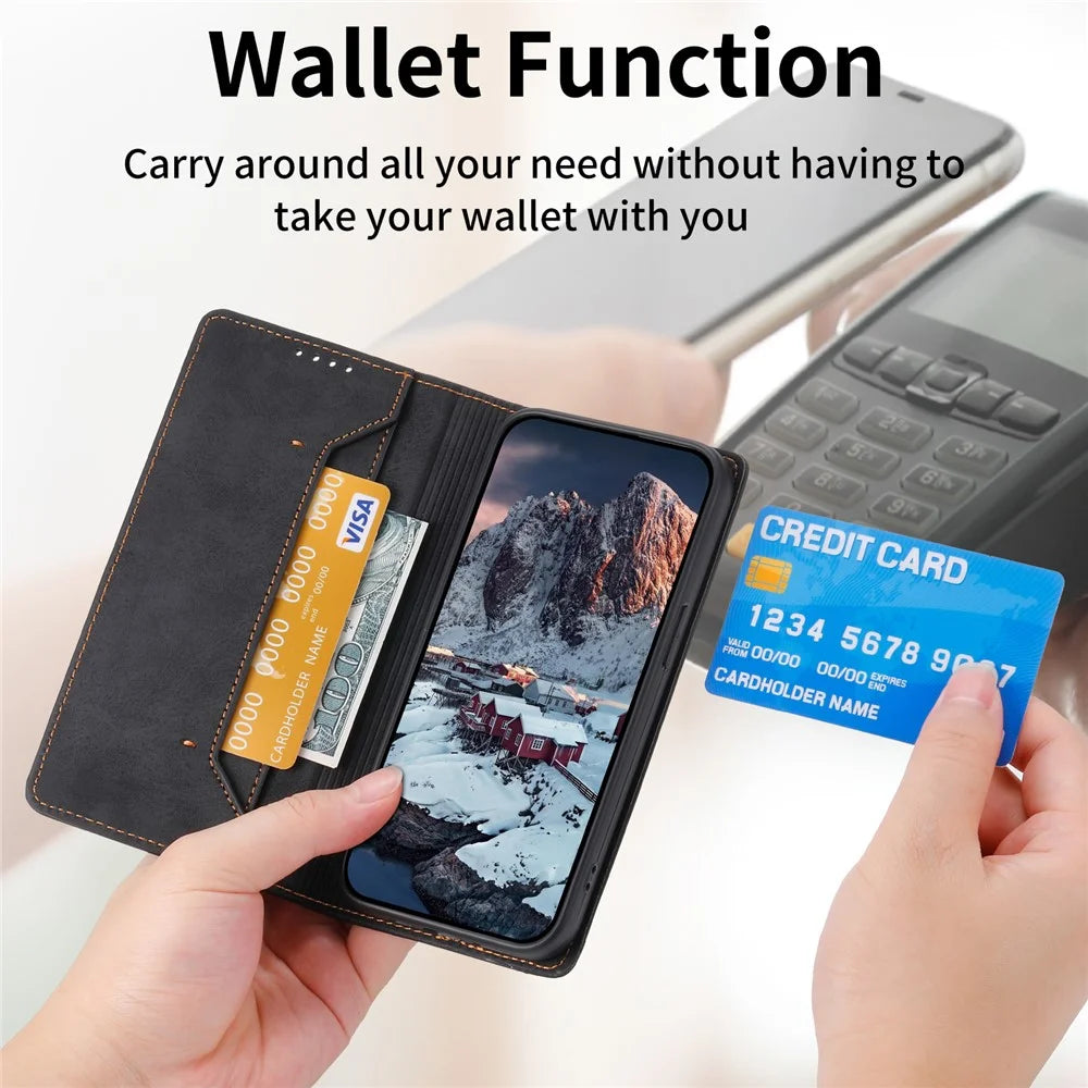 DF-05 For iPhone 15 Pro Max PU Leather Smartphone Case RFID Blocking Phone Stand Cover Wallet - Black - 5