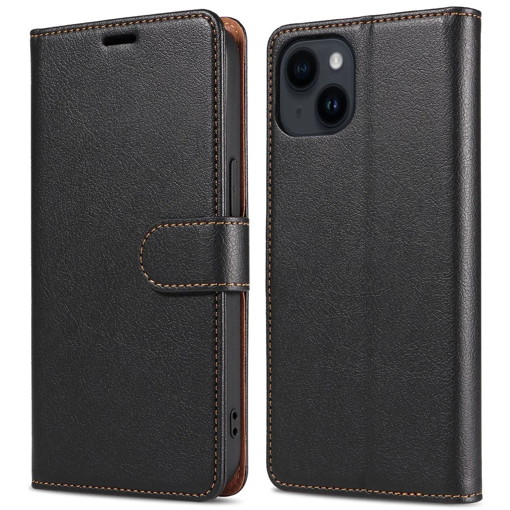 001 For iPhone 15 RFID Blocking Wallet Magnetic Closure Phone Case PU Leather Stand Cover - Black - 1