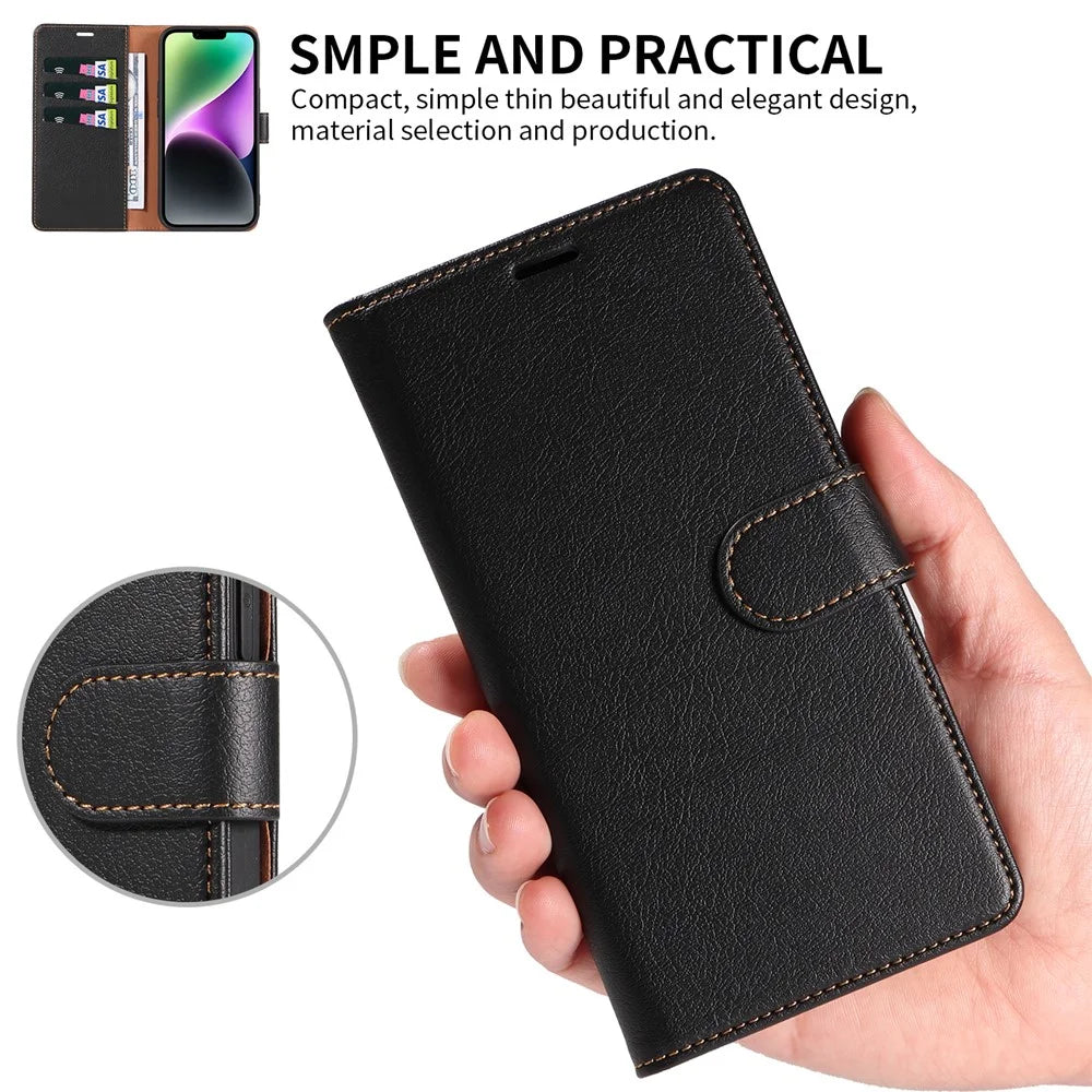 001 For iPhone 15 RFID Blocking Wallet Magnetic Closure Phone Case PU Leather Stand Cover - Black - 5