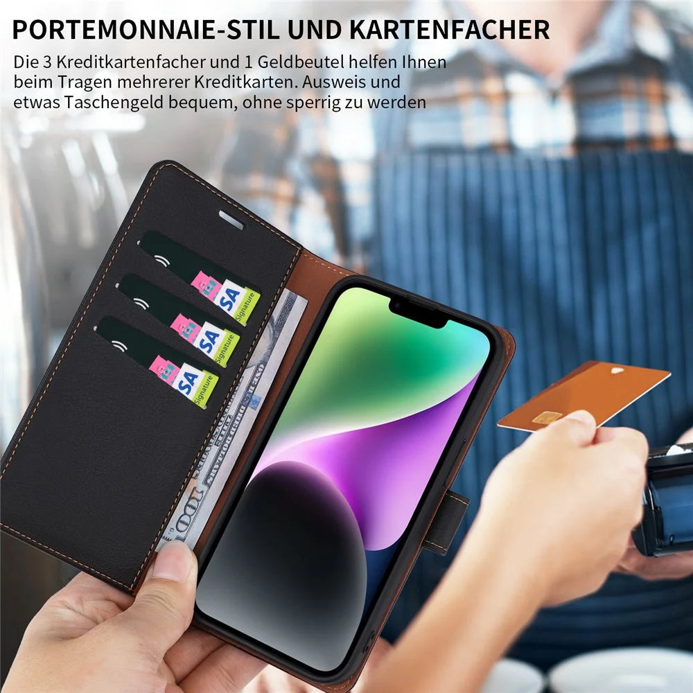 001 For iPhone 15 Pro RFID Blocking Wallet  Magnetic Closure Phone Case PU Leather Stand Cover - Black - 4