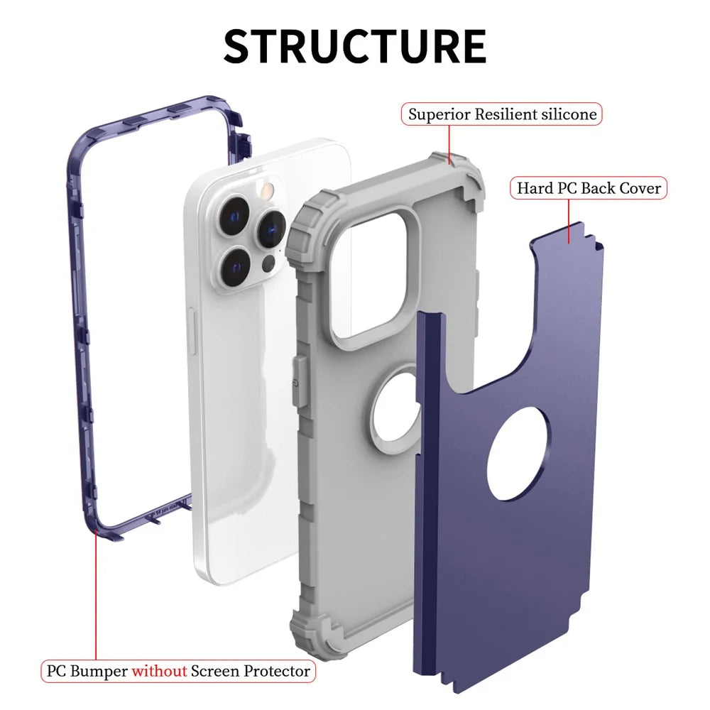 For iPhone 15 Pro PC+Silicone Phone Case 3-in-1 Protective Phone Cover - Navy Blue - 2