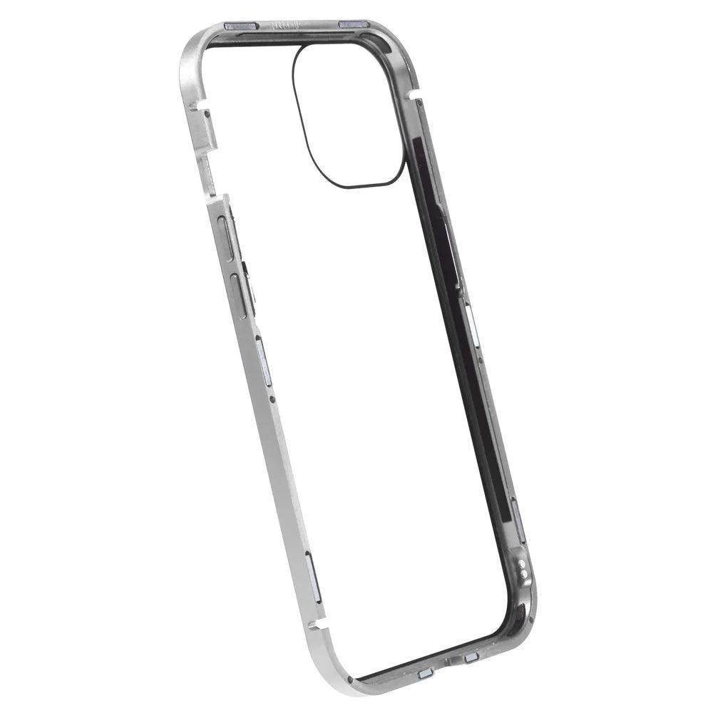 For iPhone 15 Plus Anti-Spy Phone Case Magnetic Adsorption Metal Frame + Double-sided Tempered Glass Shockproof Cover - Silver - 2