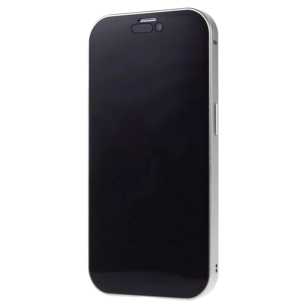 For iPhone 15 Plus Anti-Spy Phone Case Magnetic Adsorption Metal Frame + Double-sided Tempered Glass Shockproof Cover - Silver - 5
