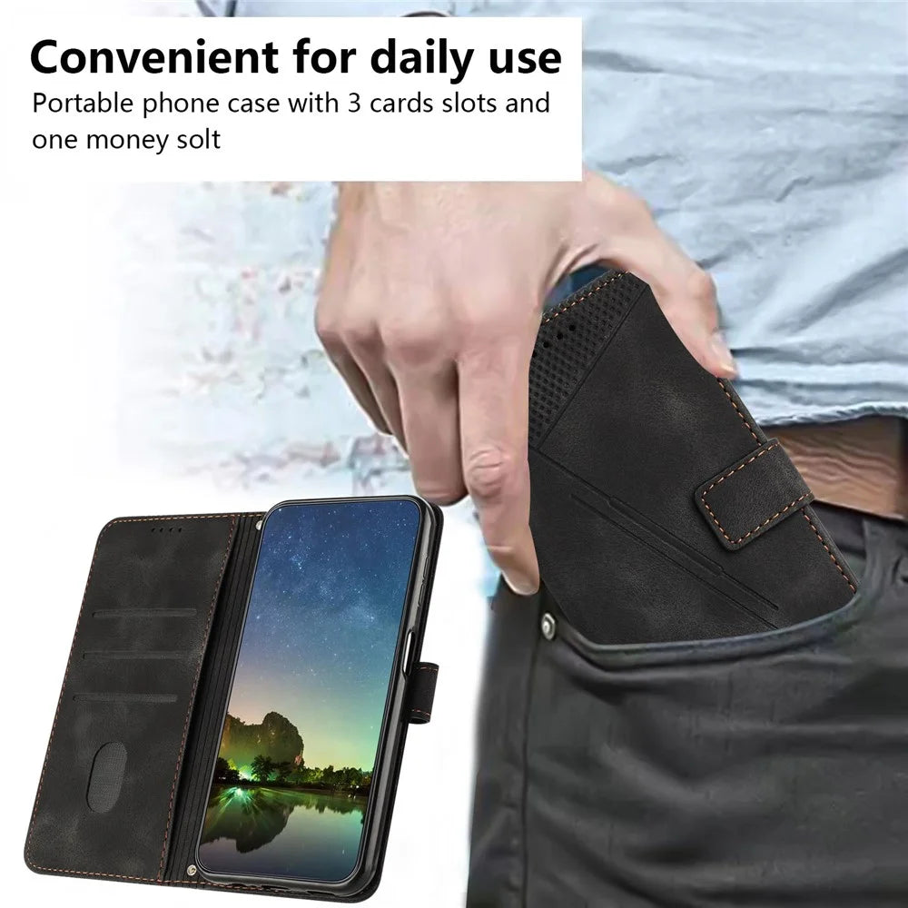 Shockproof PU Leather Case for Sony Xperia 5 IV 5G , Triangle Imprinted Phone Cover Stand Shell Wallet - Black - 5