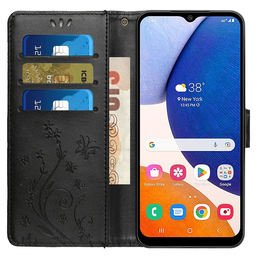 For Samsung Galaxy Z Fold5 5G Imprinted Butterflies Anti-scratch Phone Case PU Leather Wallet Cover Stand with Strap - Black - 2