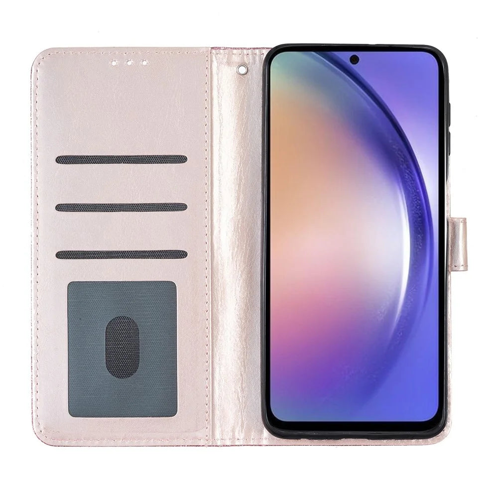 For Samsung Galaxy A73 5G Glittery PU Leather Case Full Protection Wallet Stand Phone Cover - Rose Gold - 2