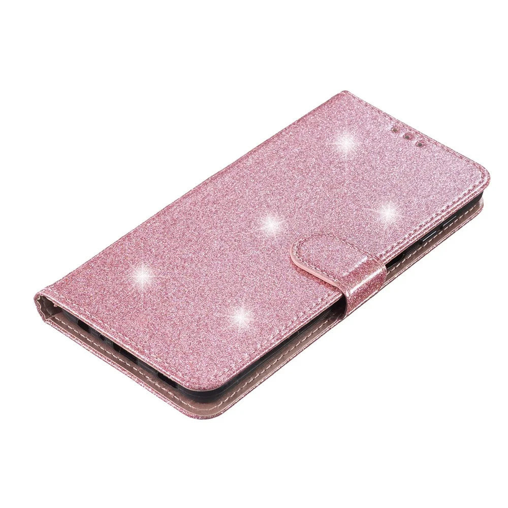 For Samsung Galaxy A73 5G Glittery PU Leather Case Full Protection Wallet Stand Phone Cover - Rose Gold - 4