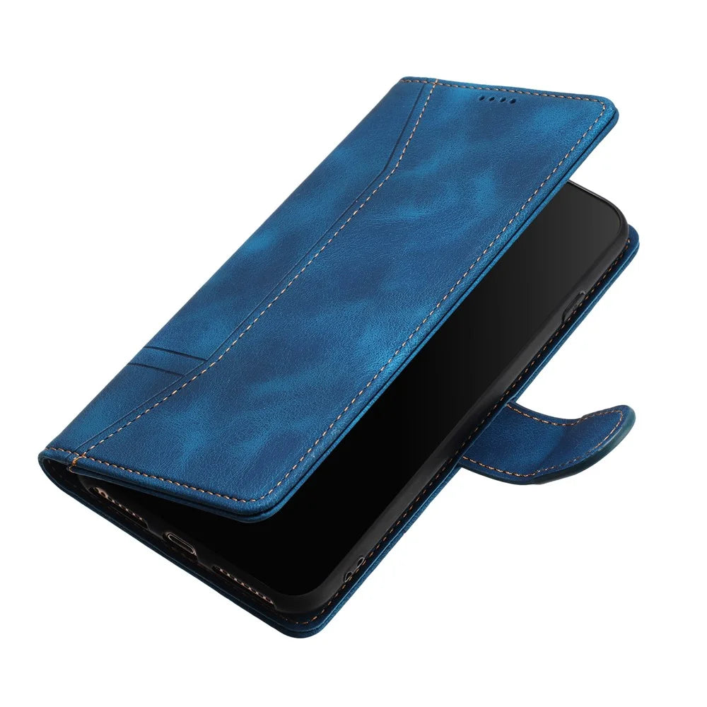 L002 For iPhone 7 / 8 4.7 inch / SE (2022) / SE (2020) Leather Wallet Phone Case Retro Lines Imprinted Stand Cover - Blue - 4