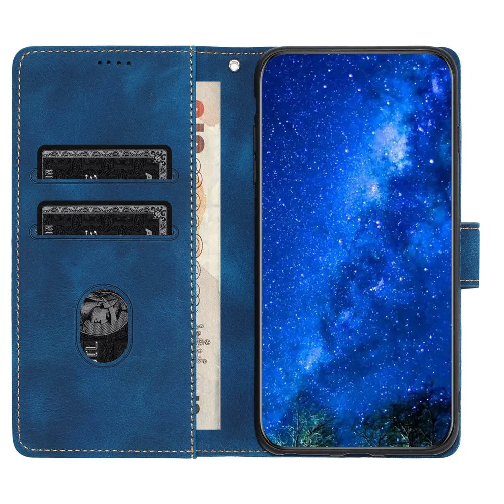 L002 For iPhone 13 Pro Max 6.7 inch Leather Wallet Stand Phone Case Shockproof Lines Imprinted Cover - Blue - 2
