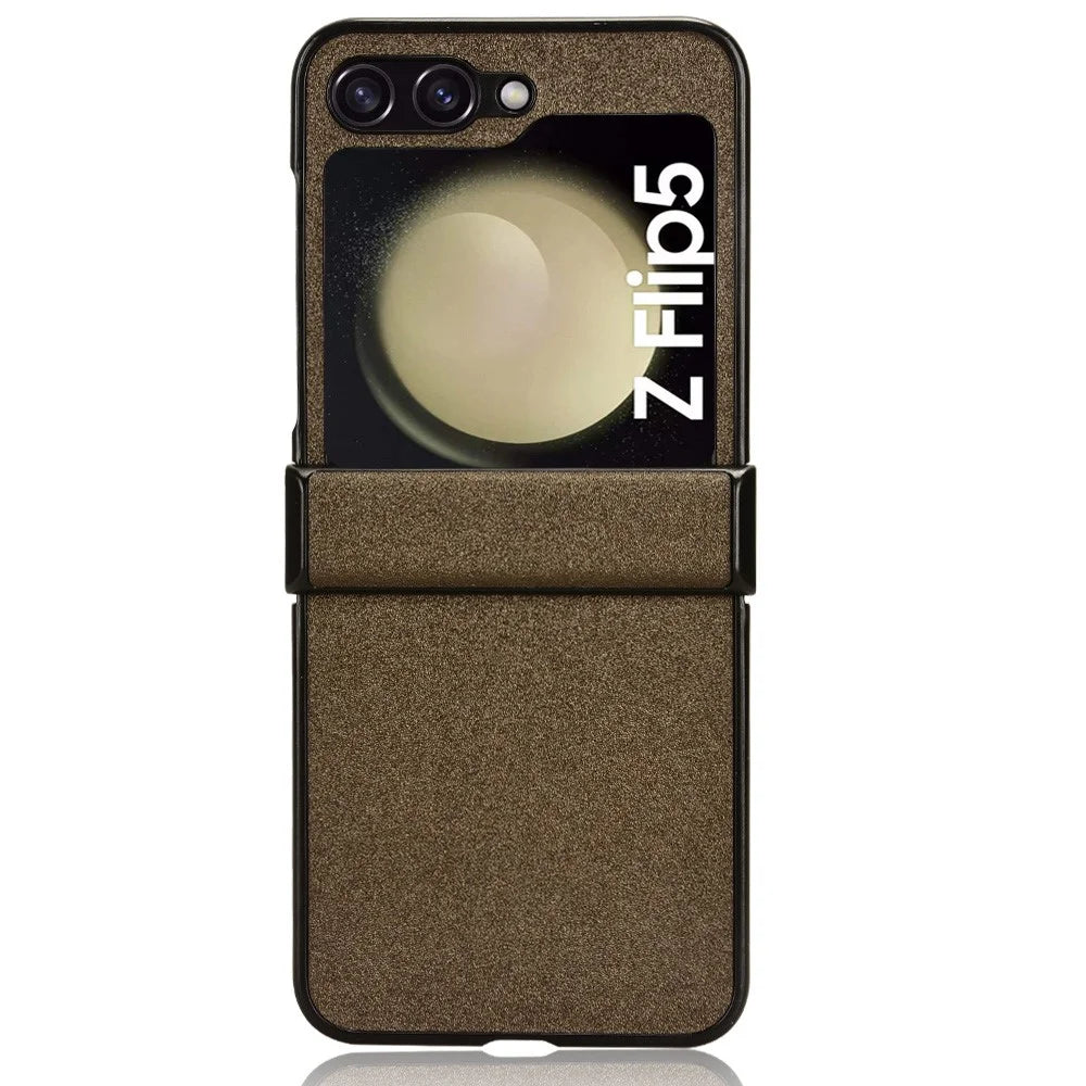 For Samsung Galaxy Z Flip5 5G PU Leather Coated PC Phone Case Hinge Protection Sand-like Texture Cover - Brown - 2