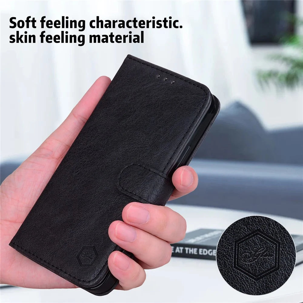 For Samsung Galaxy A34 5G Full Protection Solid Color PU Leather Wallet Case Cell Phone Stand Cover - Black - 7