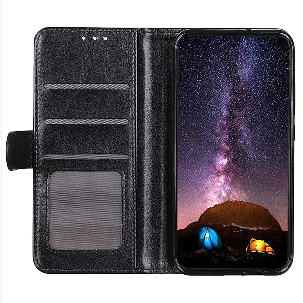 For OnePlus Ace 2 Pro 5G Anti-Scratch PU Leather Phone Case Crazy Horse Texture Wallet Stand Cover - Black - 2