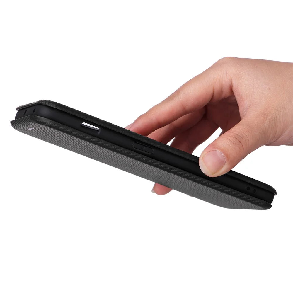For OnePlus Ace 2 Pro 5G Carbon Fiber Texture Phone Case Card Holder Leather Stand Anti-drop Cover - Black - 7
