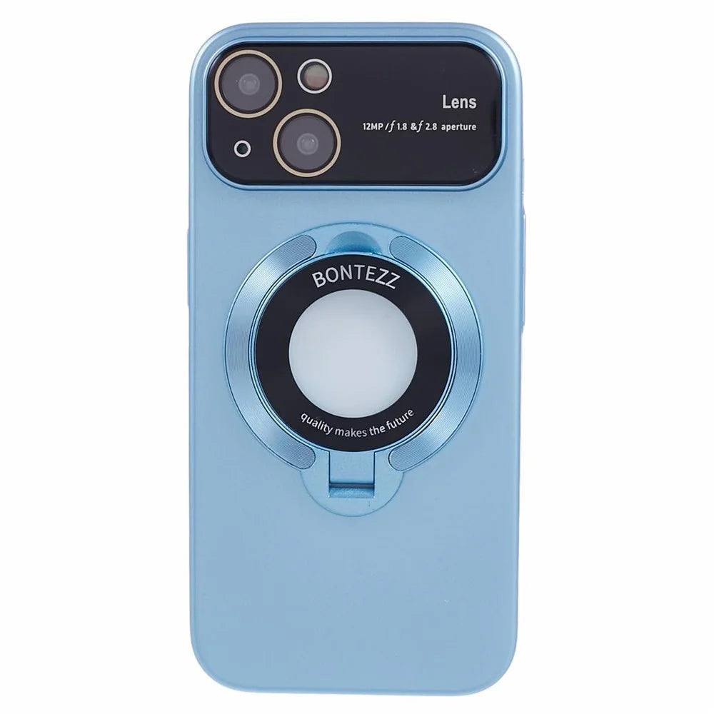 VOERO Kickstand Hard PC Case for iPhone 15 Rubberized Anti-Scratch Phone Cover Compatible with MagSafe - Blue - 3