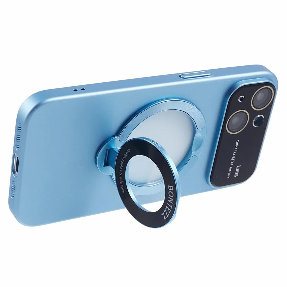VOERO Kickstand Hard PC Case for iPhone 15 Rubberized Anti-Scratch Phone Cover Compatible with MagSafe - Blue - 4
