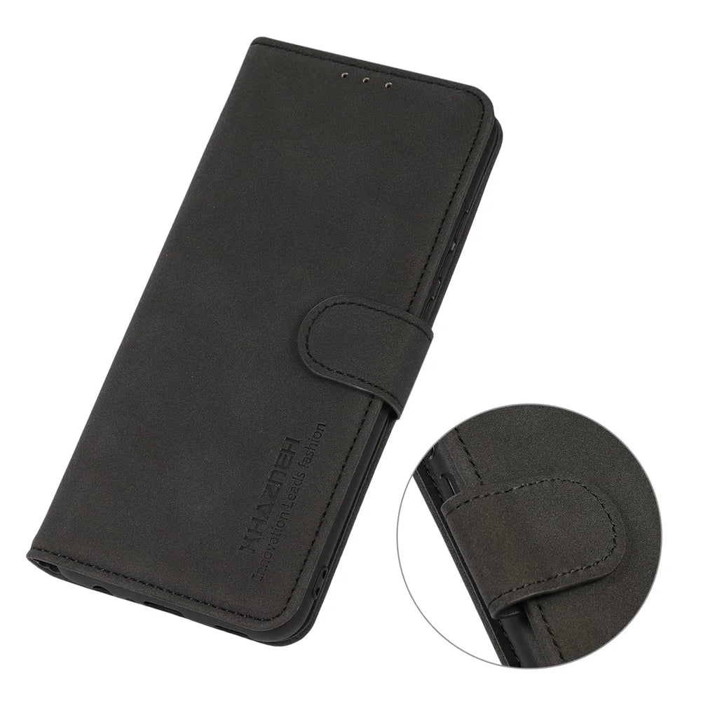 KHAZNEH For Sony Xperia 5 V Smartphone Case Textured PU Leather Wallet Stand Cell Phone Cover - Black - 5