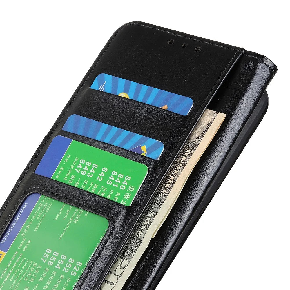 For Sony Xperia 5 V Anti-Fingerprint Phone Case Crazy Horse Texture PU Leather Wallet Stand Cover - Black - 4