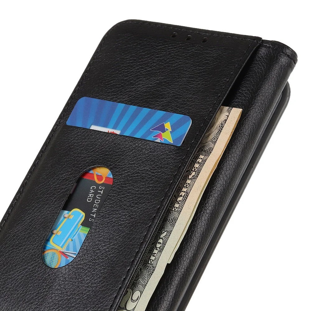 For OnePlus Ace 2 Pro 5G Anti-Scratch Phone Case Split Leather Litchi Texture Wallet Stand Cover - Black - 5