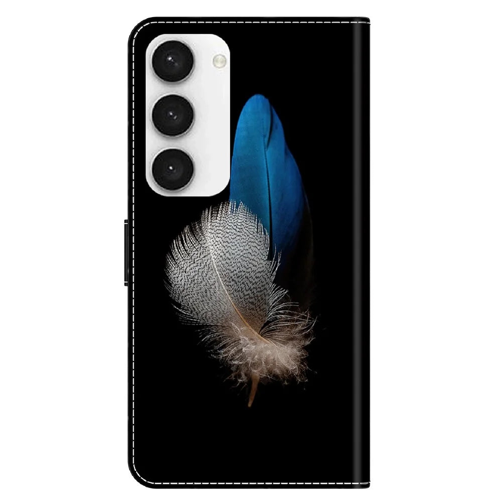 For Samsung Galaxy S23 FE Wallet Leather Phone Case 3D Pattern Printing Phone Stand Cover - Two Feathers - 7