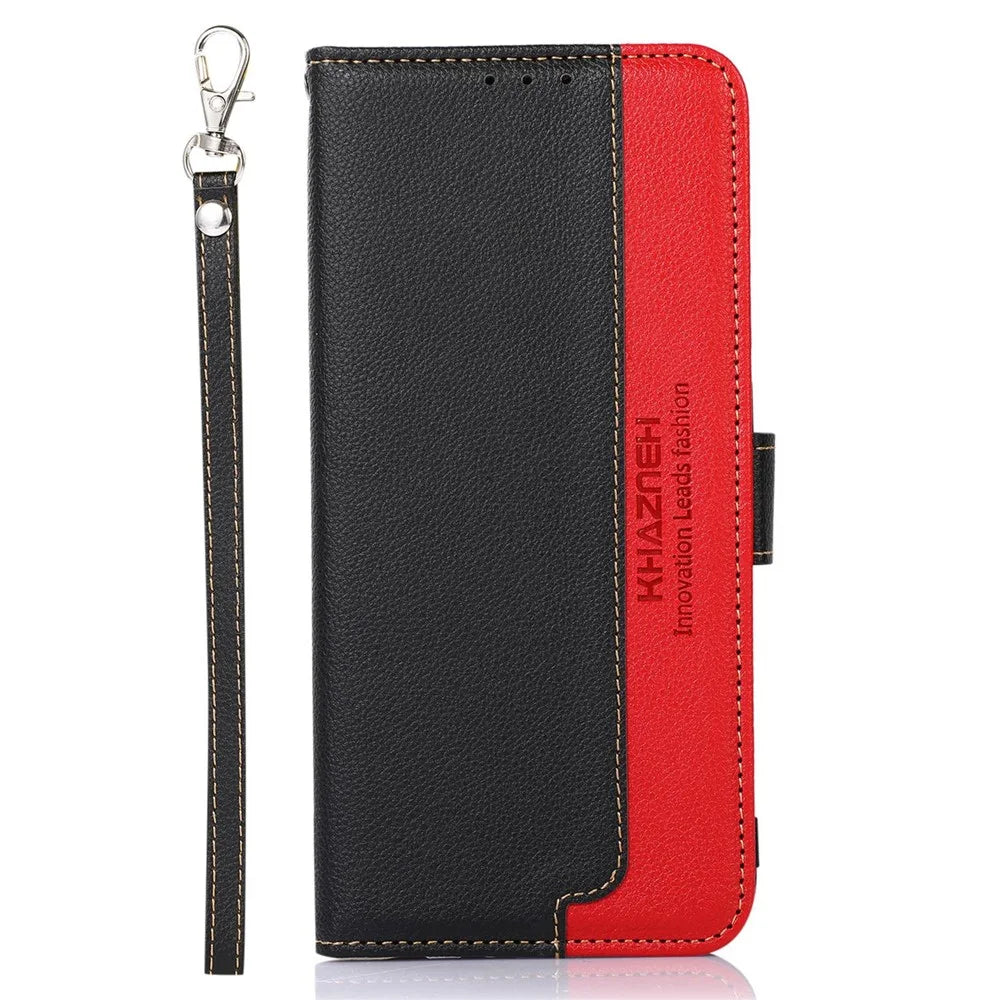 KHAZNEH RFID Blocking Case for Sony Xperia 5 V , Litchi Texture Phone Shell Wallet Stand Leather Cover - Black - 6