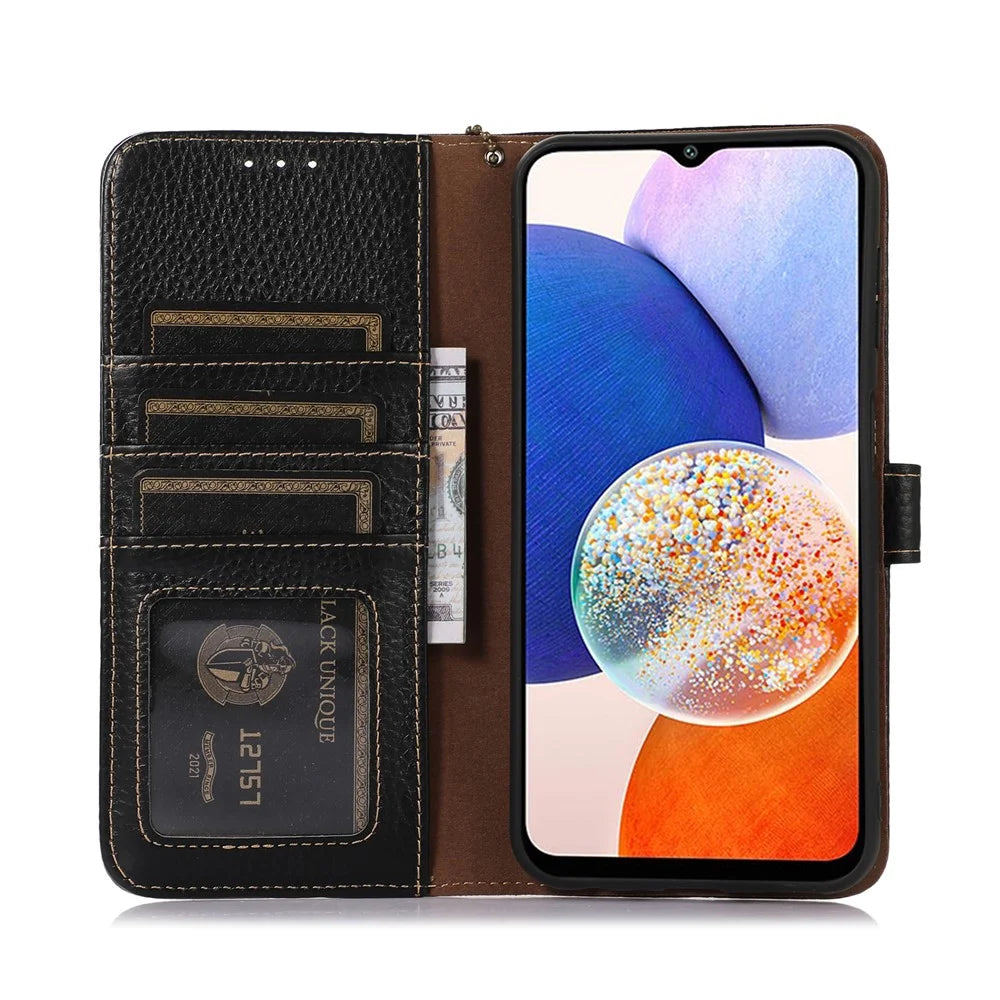 For Sony Xperia 5 V RFID Blocking Phone Shell Cover Litchi Texture Stand Wallet Genuine Cow Leather Case - Black - 2