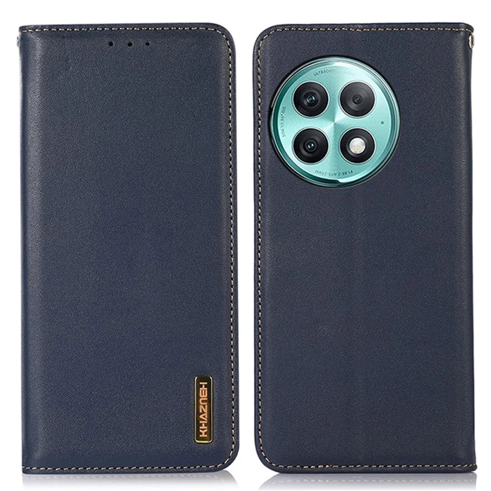 KHAZNEH For OnePlus Ace 2 Pro 5G RFID Blocking Wallet Stand Cover Genuine Cow Leather Phone Case - Blue - 1