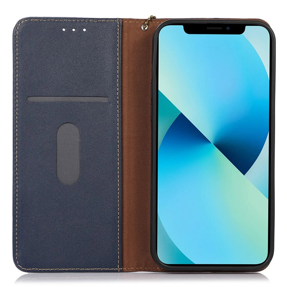 KHAZNEH For OnePlus Ace 2 Pro 5G RFID Blocking Wallet Stand Cover Genuine Cow Leather Phone Case - Blue - 2