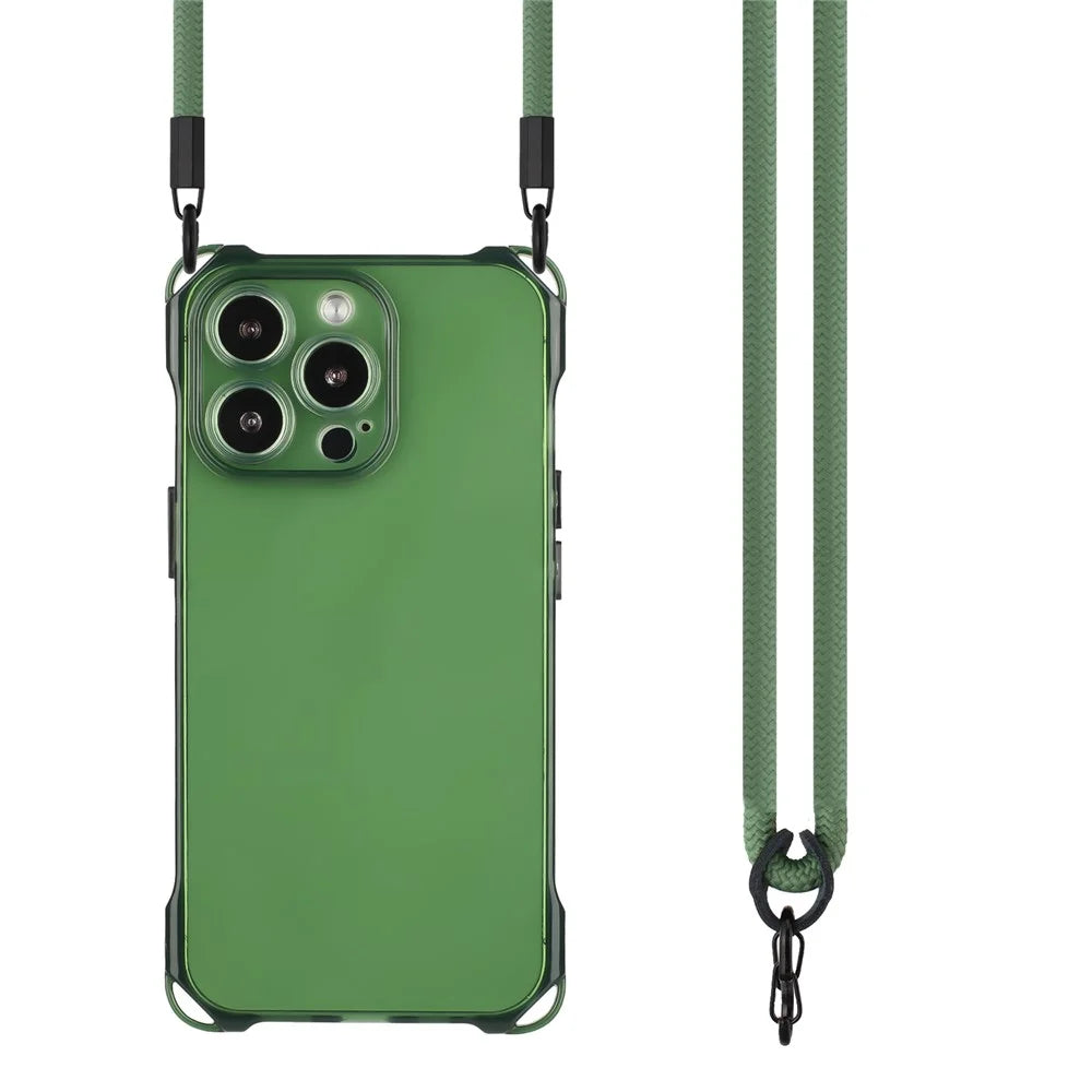 For iPhone 15 Pro Max TPU Phone Case Four Corners Shock Absorption Cover with Hanging Rope - Army Green - 2