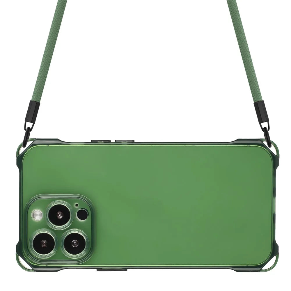 For iPhone 15 Pro Max TPU Phone Case Four Corners Shock Absorption Cover with Hanging Rope - Army Green - 3