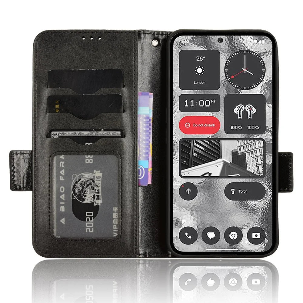 For Nothing Phone (2) Imprinted Triangle Stand Shell Drop-proof PU Leather Wallet Phone Cover - Black - 2