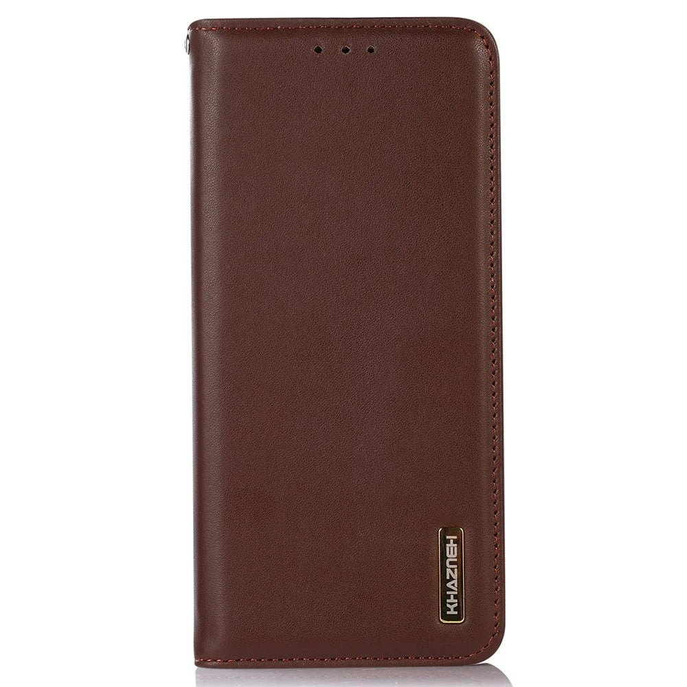KHAZNEH For Sony Xperia 5 V Genuine Cow Leather Phone Case RFID Blocking Wallet Stand Cover - Brown - 6