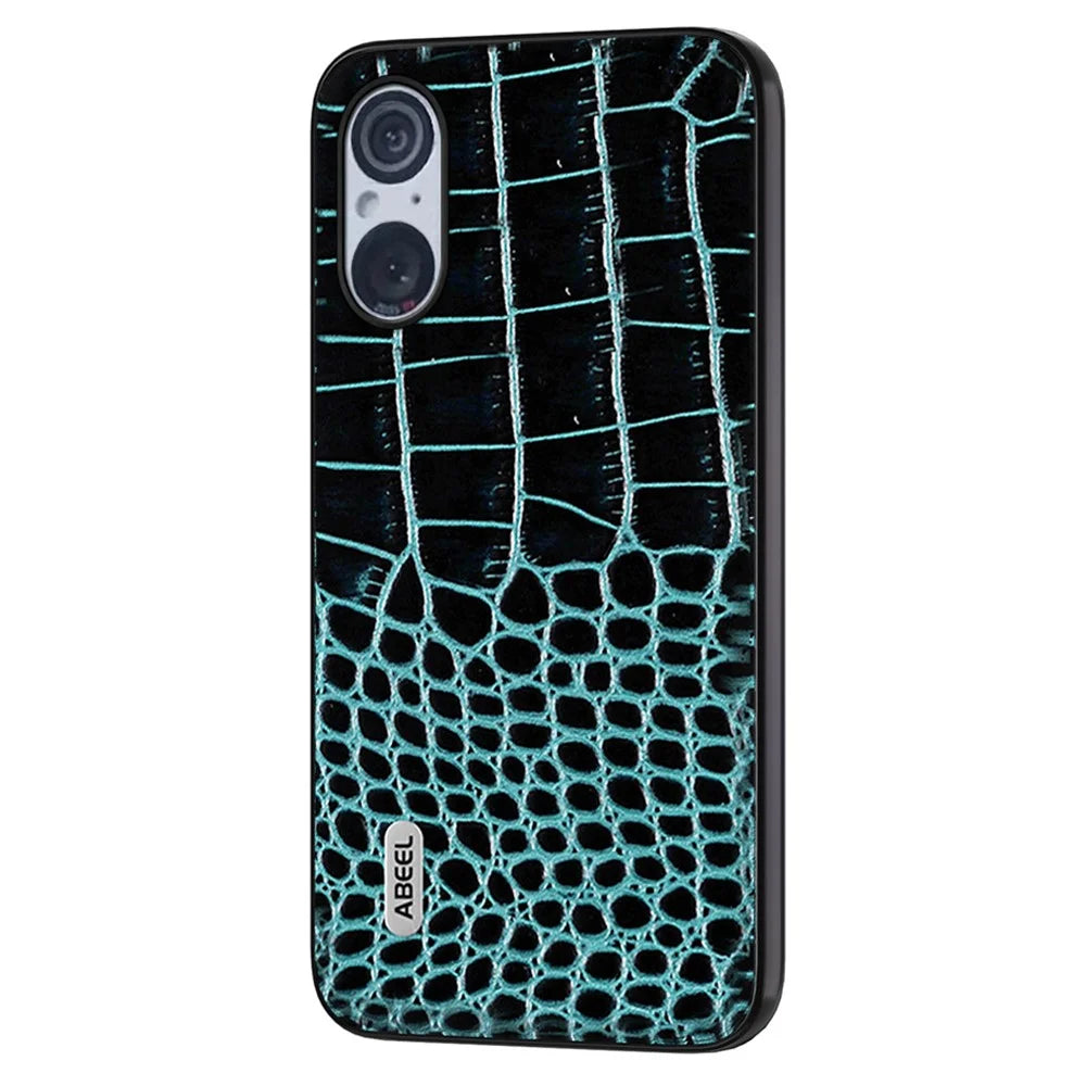 ABEEL For Sony Xperia 5 V Genuine Cow Leather+PC+TPU Case Crocodile Texture Anti-drop Phone Cover - Blue - 1