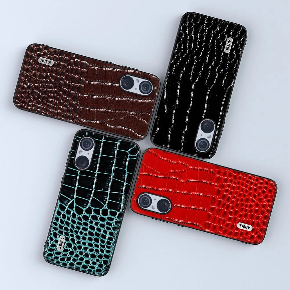 ABEEL For Sony Xperia 5 V Genuine Cow Leather+PC+TPU Case Crocodile Texture Anti-drop Phone Cover - Blue - 3